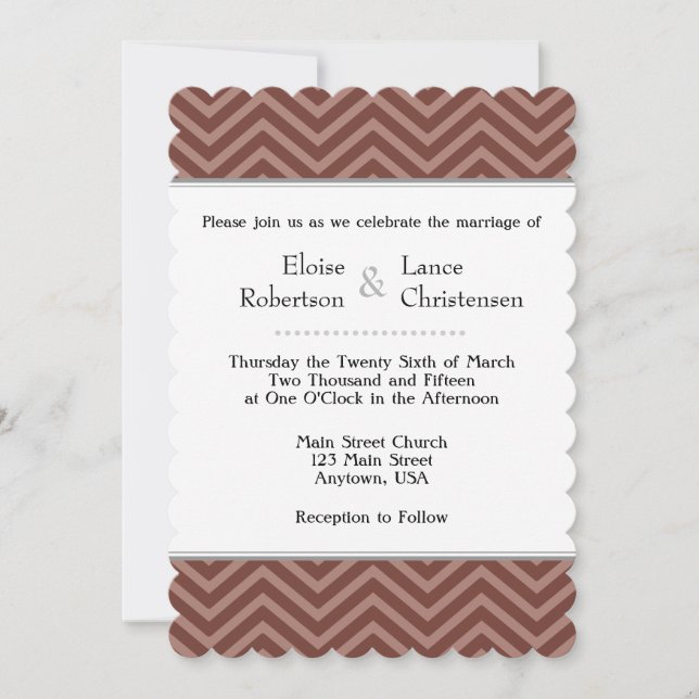 Brown Chevron Wedding Invitations (Front)