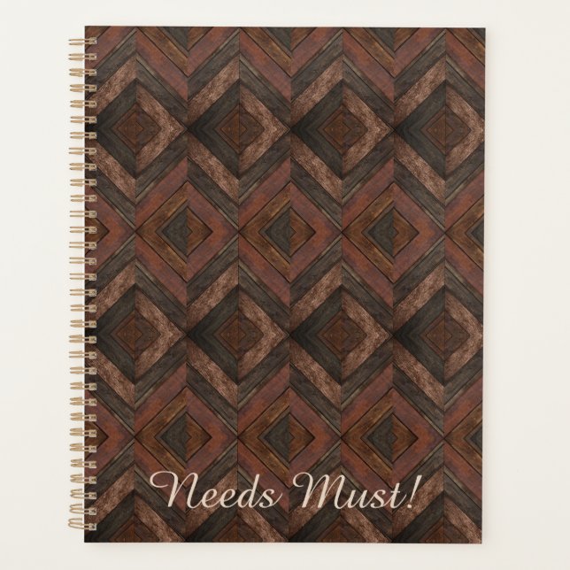 Brown Chevron Wood Pattern | You Customise Planner (Front)