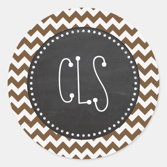 Brown Chevron; zig zag; Retro Chalkboard Classic Round Sticker (Front)
