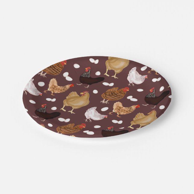 Brown Chicken and the Eggs Pattern Paper Plate (Angled)