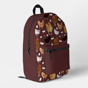 Brown Chicken and the Eggs Pattern Printed Backpack