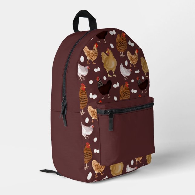 Brown Chicken and the Eggs Pattern Printed Backpack (Back Corner Left)