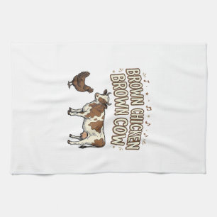 Brown Chicken Brown Cow Funny Farm Shirt Design_1 Tea Towel
