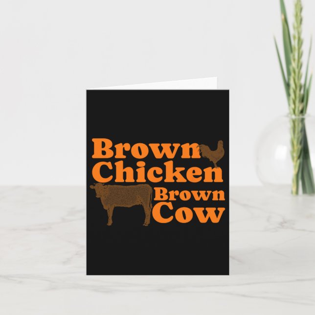 Brown Chicken Brown Cow Retro Music Bow Chicka Wow Card (Front)