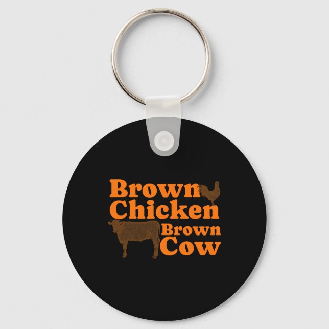 Brown Chicken Brown Cow Retro Music Bow Chicka Wow Key Ring (Front)
