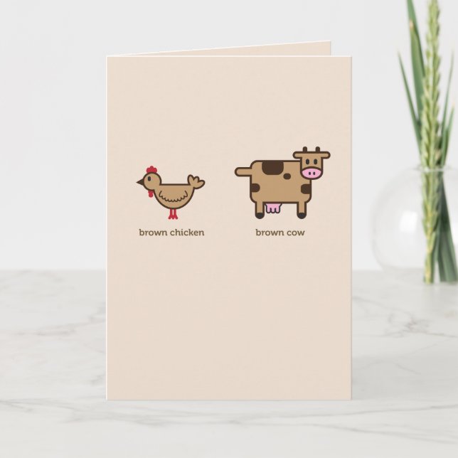 Brown chicken, brown cow Valentine's greeting card (Front)