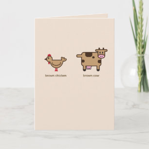 Brown chicken, brown cow Valentine's greeting card
