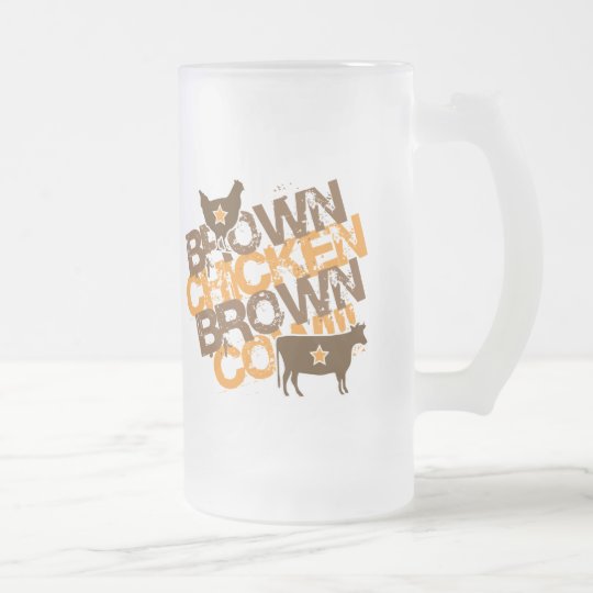 Brown Chicken Brown Cow - Vintage Orange Frosted Glass Beer Mug