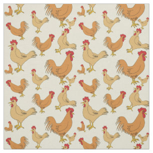 Brown Chicken Design Pattern Fabric