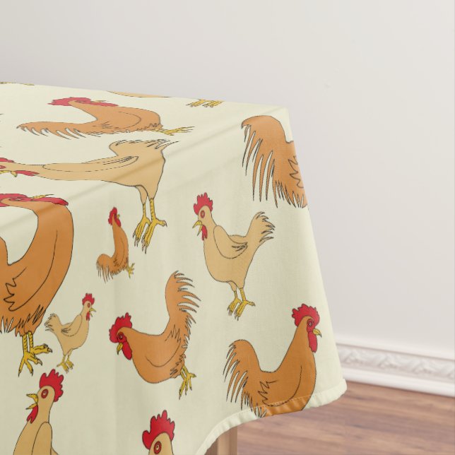 Brown Chicken Design Pattern Tablecloth (In Situ)
