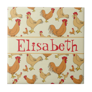 Brown Chicken Design Personalise Ceramic Tile