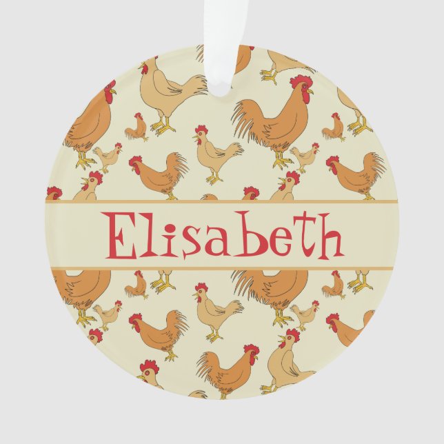 Brown Chicken Design Personalise Ornament (Front)