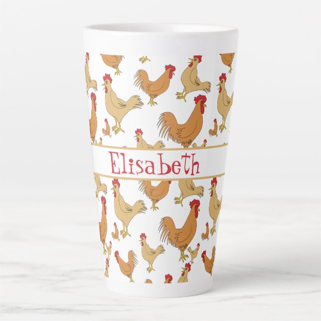 Brown Chicken Design Personalised Large Latte Mug (Front)