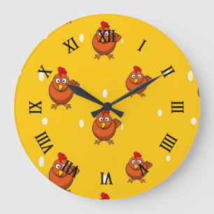 Brown chicken on orange large clock