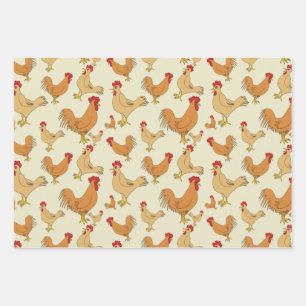 Brown Chicken Pattern Design Wrapping Paper Sheet