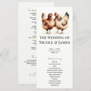Brown Chickens Watercolor Country Wedding Program