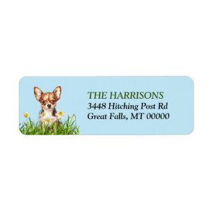 Brown Chihuahua Dog Daffodil Garden Return Address Label