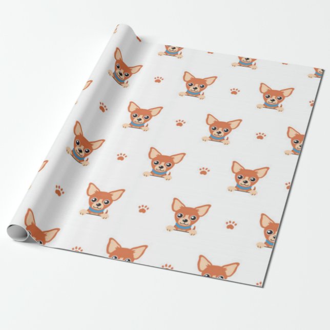 Brown Chihuahua Dog Pattern Wrapping Paper (Unrolled)