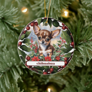 Brown Chihuahua Puppy Holiday Custom Christmas Ceramic Ornament
