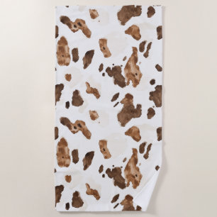 Brown Chocolate Cream Animal Cow Print Beach Towel
