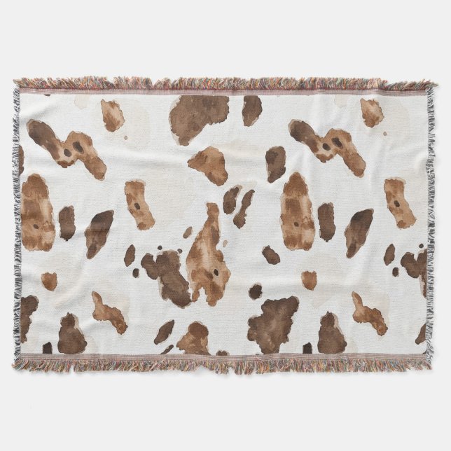 Brown Chocolate Cream Animal Cow Print Throw Blanket (Front)