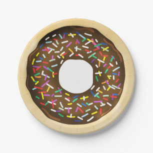 Brown Chocolate Sprinkle Doughnuts Birthday Party Paper Plate