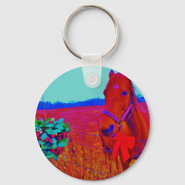 Brown Christmas coloured Horse  : add name Key Ring (Front)