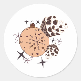 Brown Christmas decoration, cone and star on Classic Round Sticker