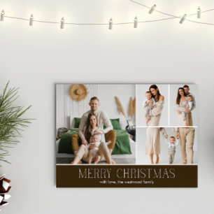 BROWN Christmas Elegant 4 Collage Photo message Holiday Card