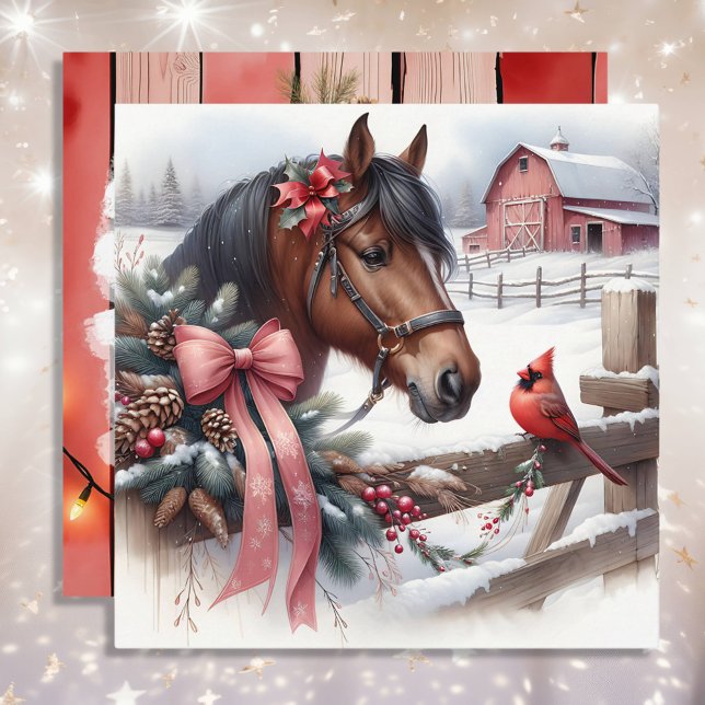 Brown Christmas Horse and Cardinal Personalised (Creator Uploaded)