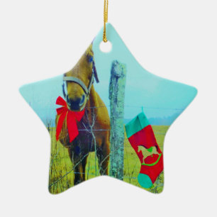 Brown Christmas Horse Ceramic Tree Decoration