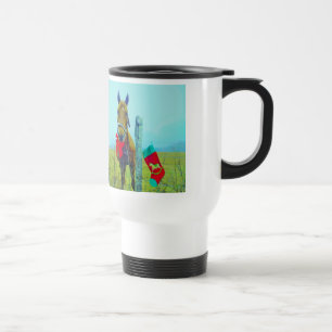 Brown Christmas Horse Travel Mug