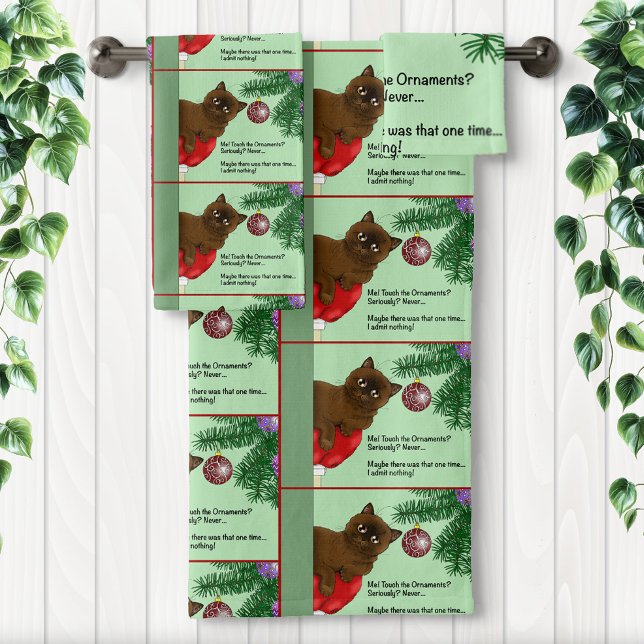 Brown Christmas Ornament Cat Bath Towel Set (Creator Uploaded)