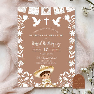 Brown Cielito Lindo Boy Baptism and First Birthday Invitation