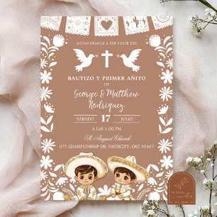 Brown Cielito Lindo Boy Twins Baptism and Birthday Invitation