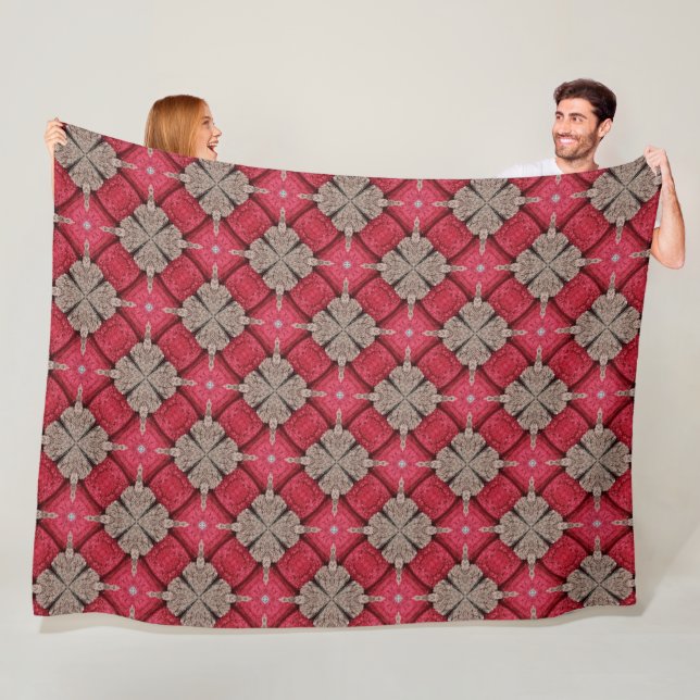 Brown Circles and Red Diamonds Pattern Fleece Blanket (In Situ)