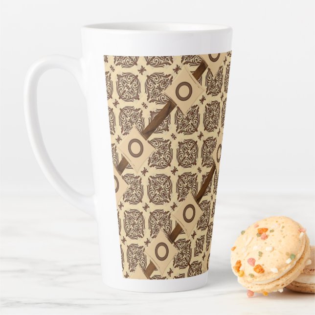Brown Circular Stripe Latte Mug (In Situ)