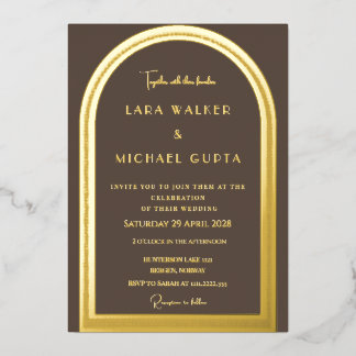 Brown Classic Arch Foil Wedding Invitation
