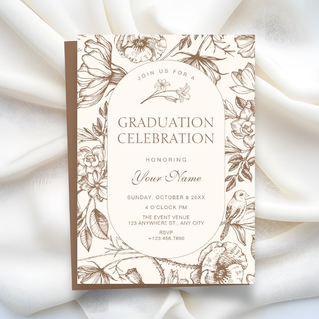 Brown Classic artistic floral graduation Invitation (Creator Uploaded)