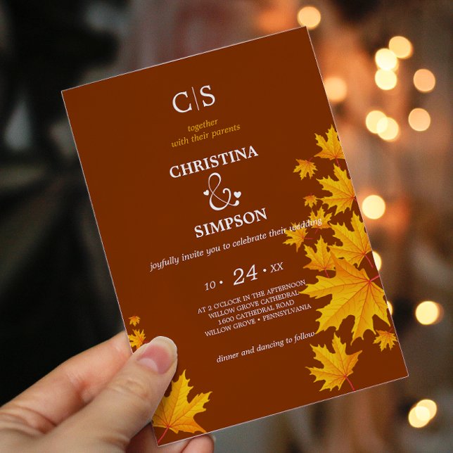 Brown Classic autumn maple leaves wedding   Invitation (Brown Classic autumn maple leaves wedding  )