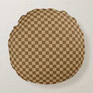 Brown Classic Chequerboard by Shirley Taylor Round Cushion