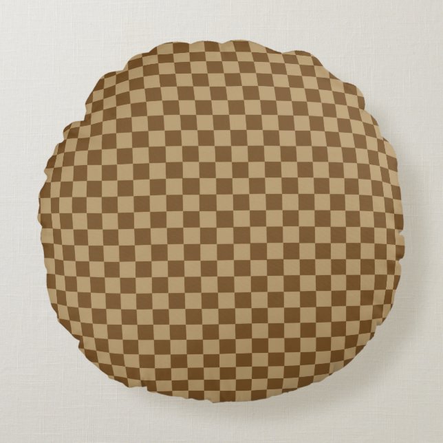 Brown Classic Chequerboard by Shirley Taylor Round Cushion (Front)