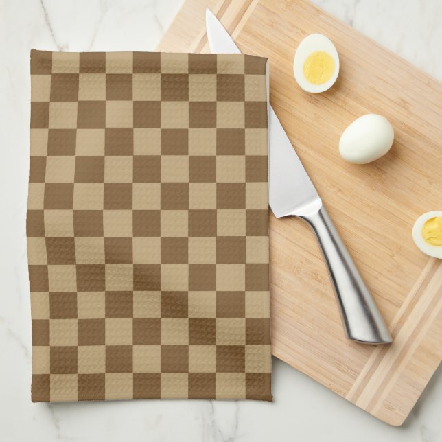 Brown Classic Chequerboard by Shirley Taylor Tea Towel (Quarter Fold)