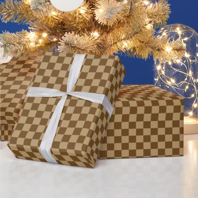 Brown Classic Chequerboard by Shirley Taylor Wrapping Paper (Holidays)