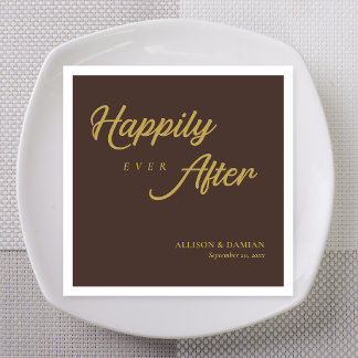 Brown Classic Happily Ever After Wedding Napkin