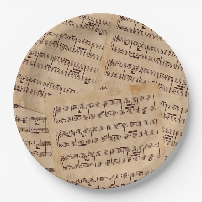 Brown classic musical notes sheet old paper plate (Front)