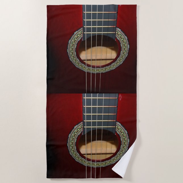 Brown Classical Guitar, Beach Towel (Front)