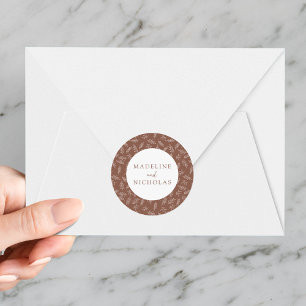 Brown Clay Modern Minimalist Botanical Wedding Classic Round Sticker