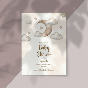 Brown Cloud Star Moon Baby Shower Invitation