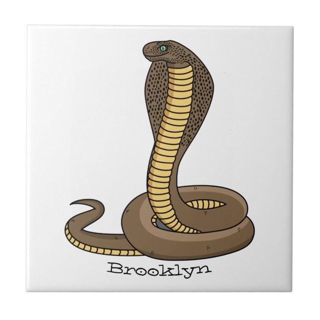Brown cobra snake illustration ceramic tile (Front)